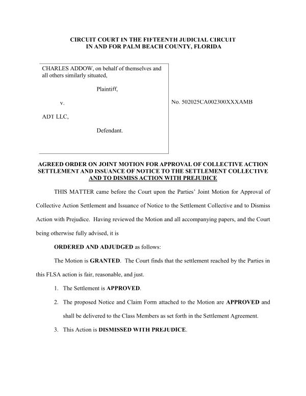 First page of the court-approved notice