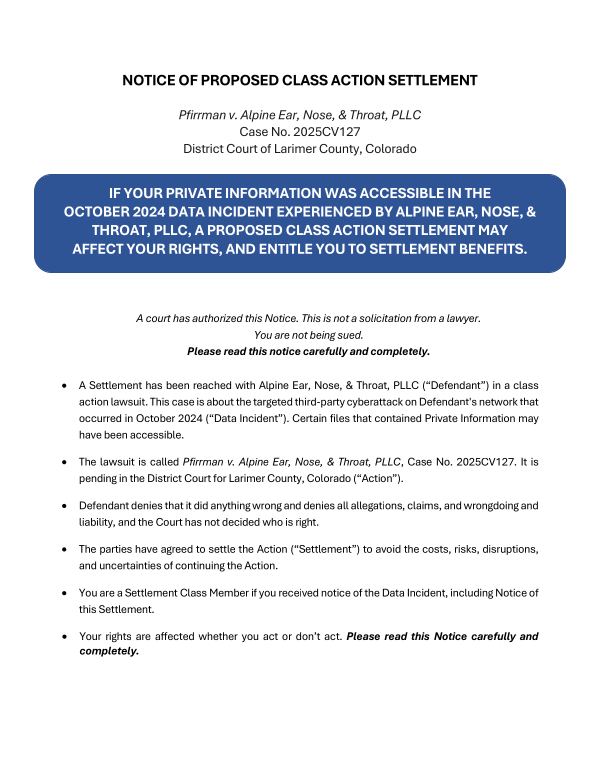 First page of the court-approved notice