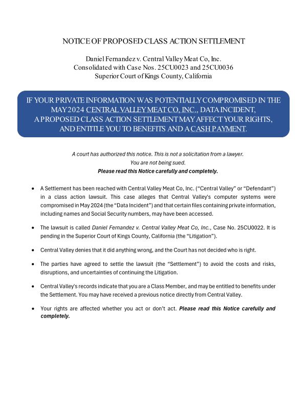 First page of the court-approved notice