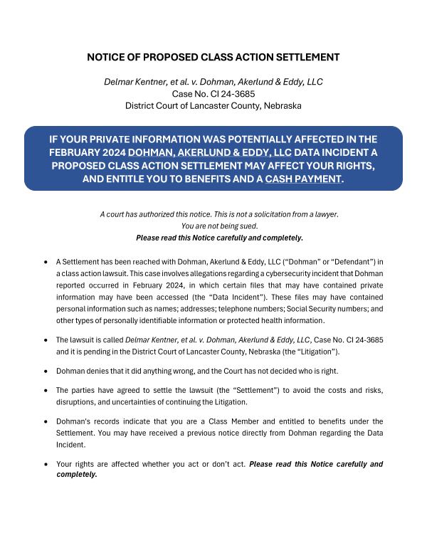 First page of the court-approved notice
