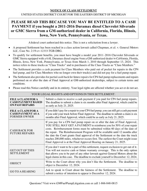 First page of the court-approved notice