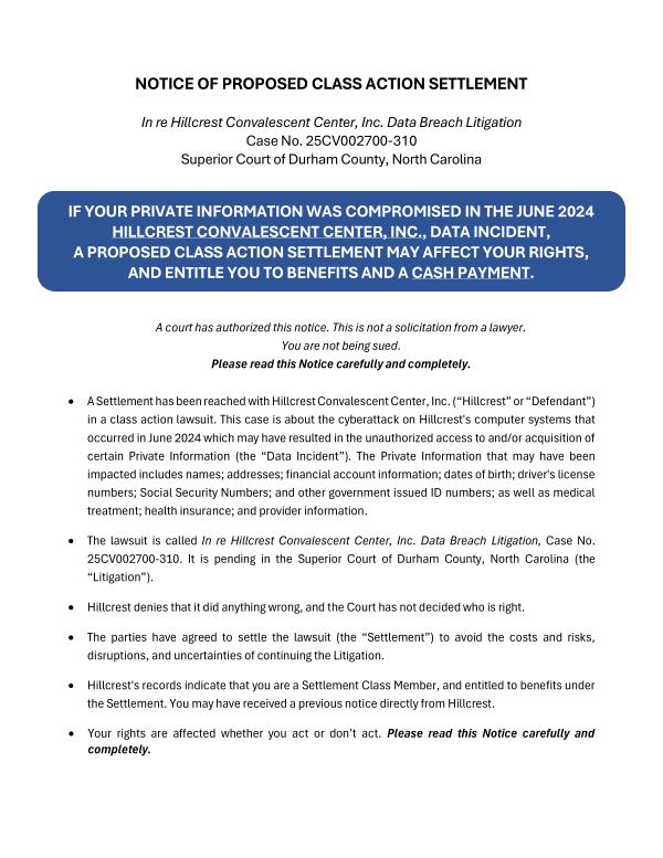 First page of the court-approved notice
