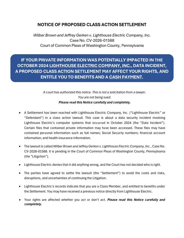 First page of the court-approved notice